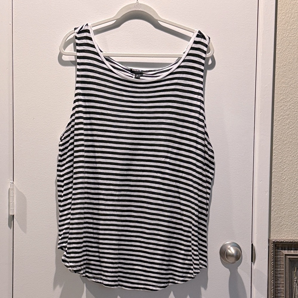 Torrid Black and White Striped Tank Top